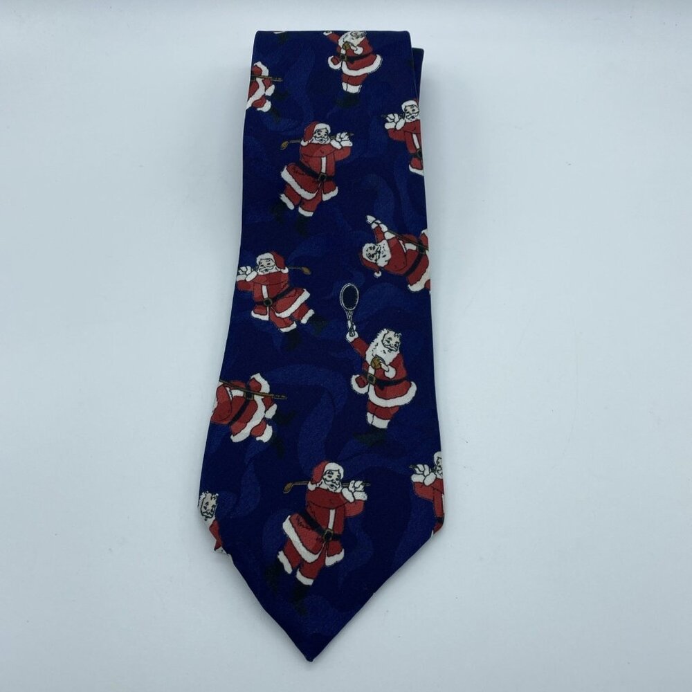 Wembley Santa Claus Playing Tennis Golf Blue Men's Tie Neck Tie Christmas